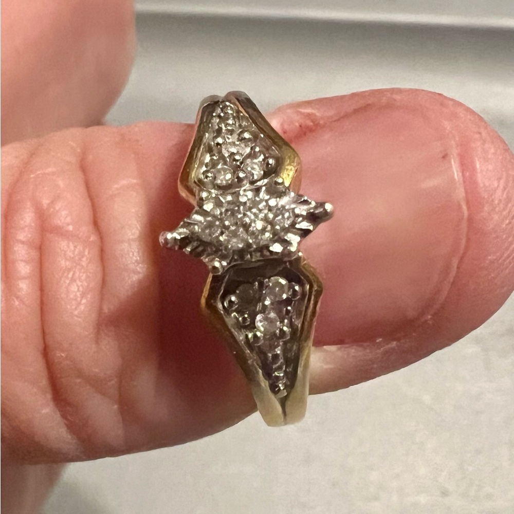 925 Sterling, Gold Plated with Diamonds Ring - Yellow Gold & White Diamond